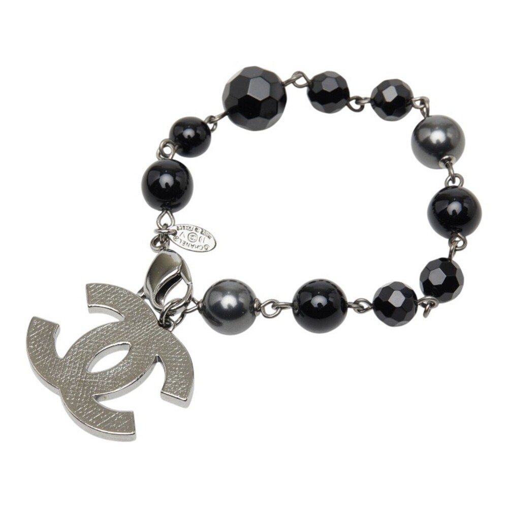 CHANEL Authentic Silver Logo Charm Bracelet